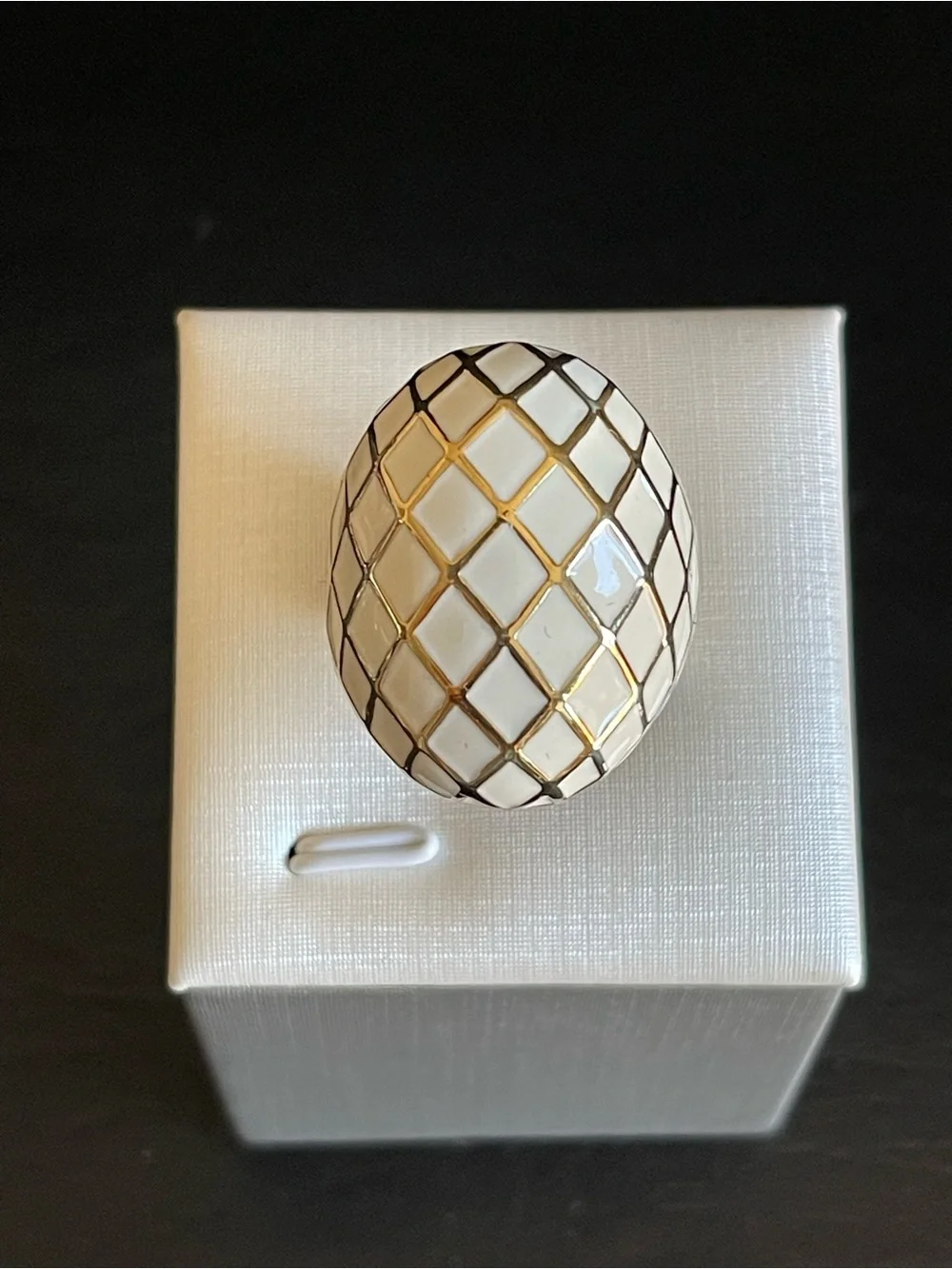 White and Gold Enamel Dome Statement Ring .